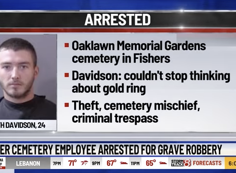 Seth Davidson arrested cemetery worker mugshot